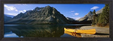 Framed Canoe at the lakeside, Bow Lake, Banff National Park, Alberta, Canada Print