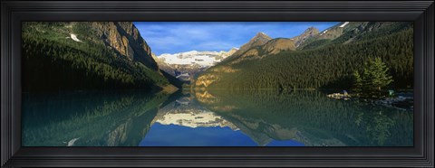 Framed Reflection of mountains in water, Lake Louise, Banff National Park, Alberta, Canada Print