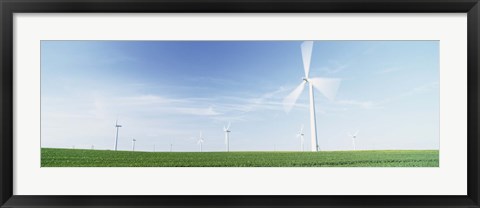 Framed Wind turbines in a field, Easington, Holderness, East Yorkshire, England Print