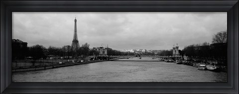 Framed River with a tower in the background, Seine River, Eiffel Tower, Paris, Ile-De-France, France Print