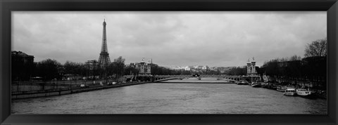 Framed River with a tower in the background, Seine River, Eiffel Tower, Paris, Ile-De-France, France Print