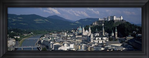 Framed High angle view of a castle on top of a mountain, Hohensalzburg Fortress, Salzach River, Salzburg, Austria Print