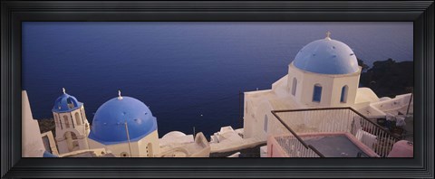 Framed High angle view of blue domed church at the coast, Oia, Santorini, Greece Print