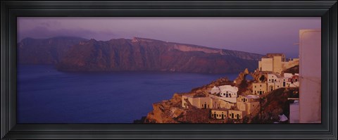 Framed High angle view of a town, Santorini, Greece (dusk) Print