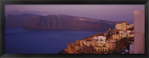 Framed High angle view of a town, Santorini, Greece (dusk) Print