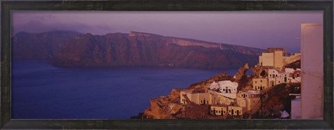 Framed High angle view of a town, Santorini, Greece (dusk) Print