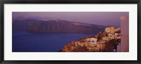 Framed High angle view of a town, Santorini, Greece (dusk) Print