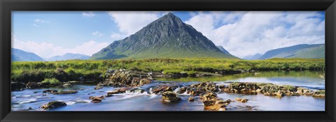 Framed River with a mountain in the background, Buachaille Etive Mor, Loch Etive, Rannoch Moor, Highlands Region, Scotland Print