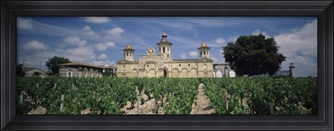 Framed Vineyard in front of a castle, Chateau Cos d&#39;Estournel, Saint-Estephe, Bordeaux, Gironde, Graves, France Print