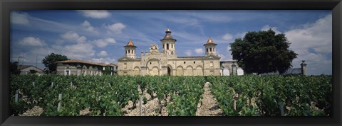 Framed Vineyard in front of a castle, Chateau Cos d&#39;Estournel, Saint-Estephe, Bordeaux, Gironde, Graves, France Print