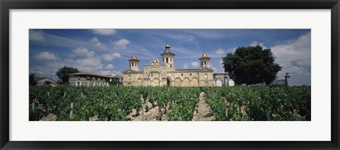 Framed Vineyard in front of a castle, Chateau Cos d&#39;Estournel, Saint-Estephe, Bordeaux, Gironde, Graves, France Print