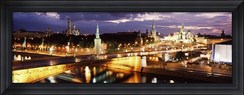 Framed City lit up at night, Red Square, Kremlin, Moscow, Russia Print