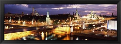 Framed City lit up at night, Red Square, Kremlin, Moscow, Russia Print