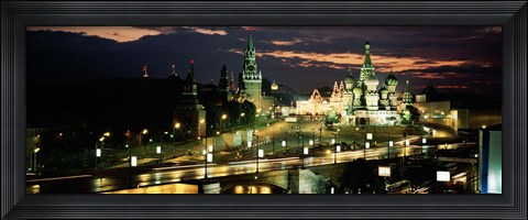 Framed Red Square at night, Kremlin, Moscow, Russia Print
