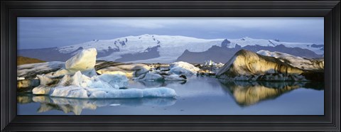 Framed Icebergs on Jokulsarlon lagoon, water reflection, Vatnajokull Glacier, Iceland. Print