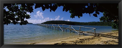 Framed Wooden dock over the sea, Vava&#39;u, Tonga, South Pacific Print