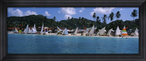 Framed Sailboats on the beach, Grenada Sailing Festival, Grand Anse Beach, Grenada Print