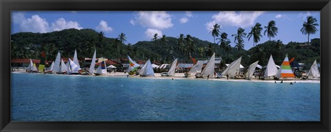 Framed Sailboats on the beach, Grenada Sailing Festival, Grand Anse Beach, Grenada Print