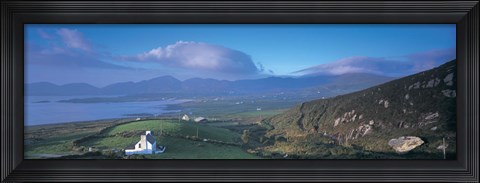 Framed High angle view of a cottage in a field near a bay, Allihies, County Cork, Munster, Republic of Ireland Print
