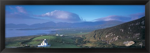 Framed High angle view of a cottage in a field near a bay, Allihies, County Cork, Munster, Republic of Ireland Print