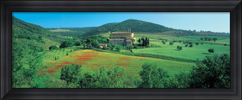 Framed High angle view of a church on a field, Abbazia Di Sant&#39;antimo, Montalcino, Tuscany, Italy Print