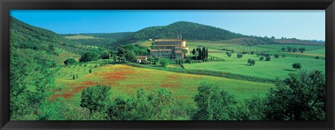 Framed High angle view of a church on a field, Abbazia Di Sant&#39;antimo, Montalcino, Tuscany, Italy Print