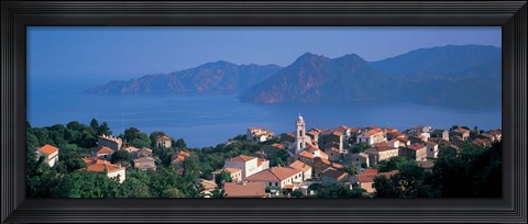 Framed High angle view of a town at the coast, Piana, Corsica, France Print