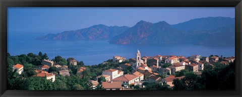 Framed High angle view of a town at the coast, Piana, Corsica, France Print