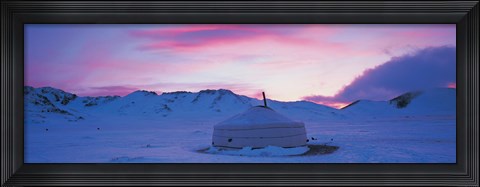 Framed Yurt the traditional Mongolian yurt on a frozen lake, Independent Mongolia Print