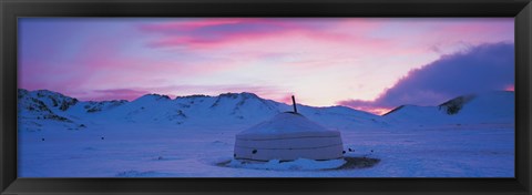 Framed Yurt the traditional Mongolian yurt on a frozen lake, Independent Mongolia Print