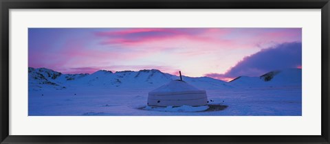 Framed Yurt the traditional Mongolian yurt on a frozen lake, Independent Mongolia Print