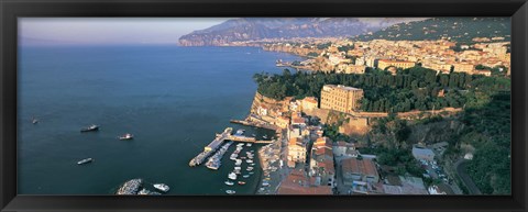 Framed High angle view of a town at the coast, Sorrento, Naples, Campania, Italy Print