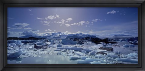 Framed Icebergs floating on water, Vatnajokull, Fjallsarlon, Jokulsarlon Lagoon, Iceland Print
