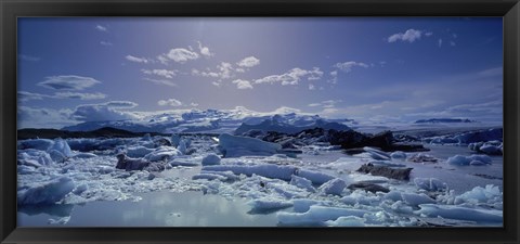 Framed Icebergs floating on water, Vatnajokull, Fjallsarlon, Jokulsarlon Lagoon, Iceland Print