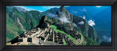 Framed High angle view of ruins of ancient buildings, Inca Ruins, Machu Picchu, Peru Print