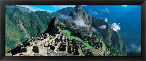 Framed High angle view of ruins of ancient buildings, Inca Ruins, Machu Picchu, Peru Print