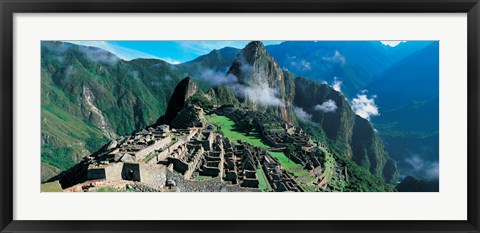 Framed High angle view of ruins of ancient buildings, Inca Ruins, Machu Picchu, Peru Print