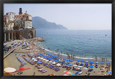 Framed Houses on the sea coast, Amalfi Coast, Atrani, Salerno, Campania, Italy Print