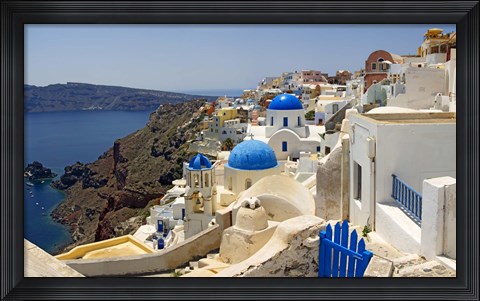 Framed High angle view of a church, Oia, Santorini, Cyclades Islands, Greece Print