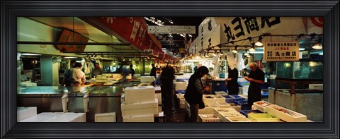 Framed Customers buying fish in a fish market, Tsukiji Fish Market, Tsukiji, Tokyo Prefecture, Kanto Region, Japan Print