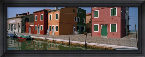 Framed Houses along a canal, Burano, Venice, Veneto, Italy Print