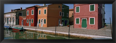 Framed Houses along a canal, Burano, Venice, Veneto, Italy Print