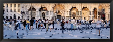 Framed Tourists in front of a cathedral, St. Mark&#39;s Basilica, Piazza San Marco, Venice, Italy Print