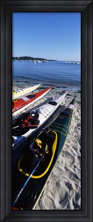 Framed Kayaks on the beach, Third Beach, Sakonnet River, Middletown, Newport County, Rhode Island (vertical) Print