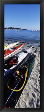 Framed Kayaks on the beach, Third Beach, Sakonnet River, Middletown, Newport County, Rhode Island (vertical) Print