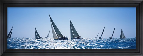 Framed Sailboats racing in the sea, Farr 40&#39;s race during Key West Race Week, Key West Florida, 2000 Print