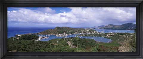 Framed Aerial view of a harbor, English Harbour, Falmouth Bay, Antigua, Antigua and Barbuda Print