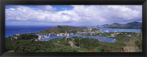 Framed Aerial view of a harbor, English Harbour, Falmouth Bay, Antigua, Antigua and Barbuda Print