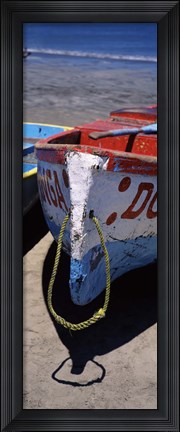 Framed Two fishing boats on the beach, Mazatalan, Mexico Print