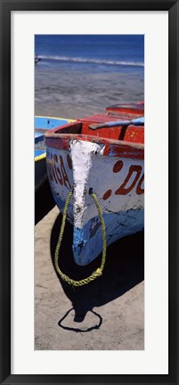 Framed Two fishing boats on the beach, Mazatalan, Mexico Print